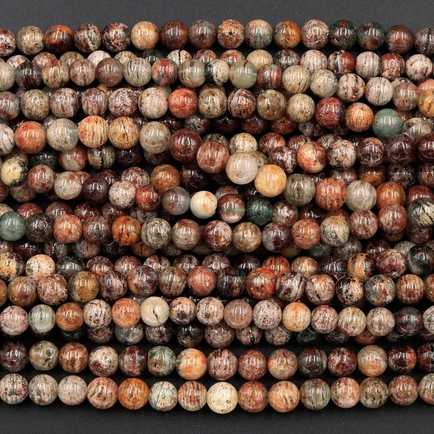 A Grade Natural Phantom Quartz Beads Lodolite Beads 6mm 7mm  8mm Full of Red Green Yellow Brown Copper Bronze Minerals Matrix 16" Strand