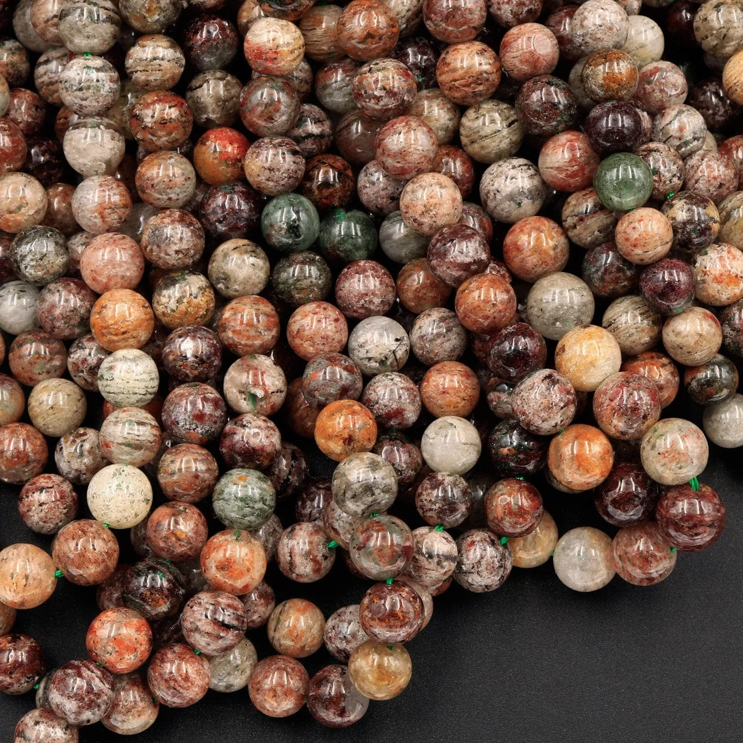 A Grade Natural Phantom Quartz Beads Lodolite Beads 6mm 7mm  8mm Full of Red Green Yellow Brown Copper Bronze Minerals Matrix 16" Strand