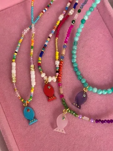 Amalfi lucky fish necklace red coral beads
