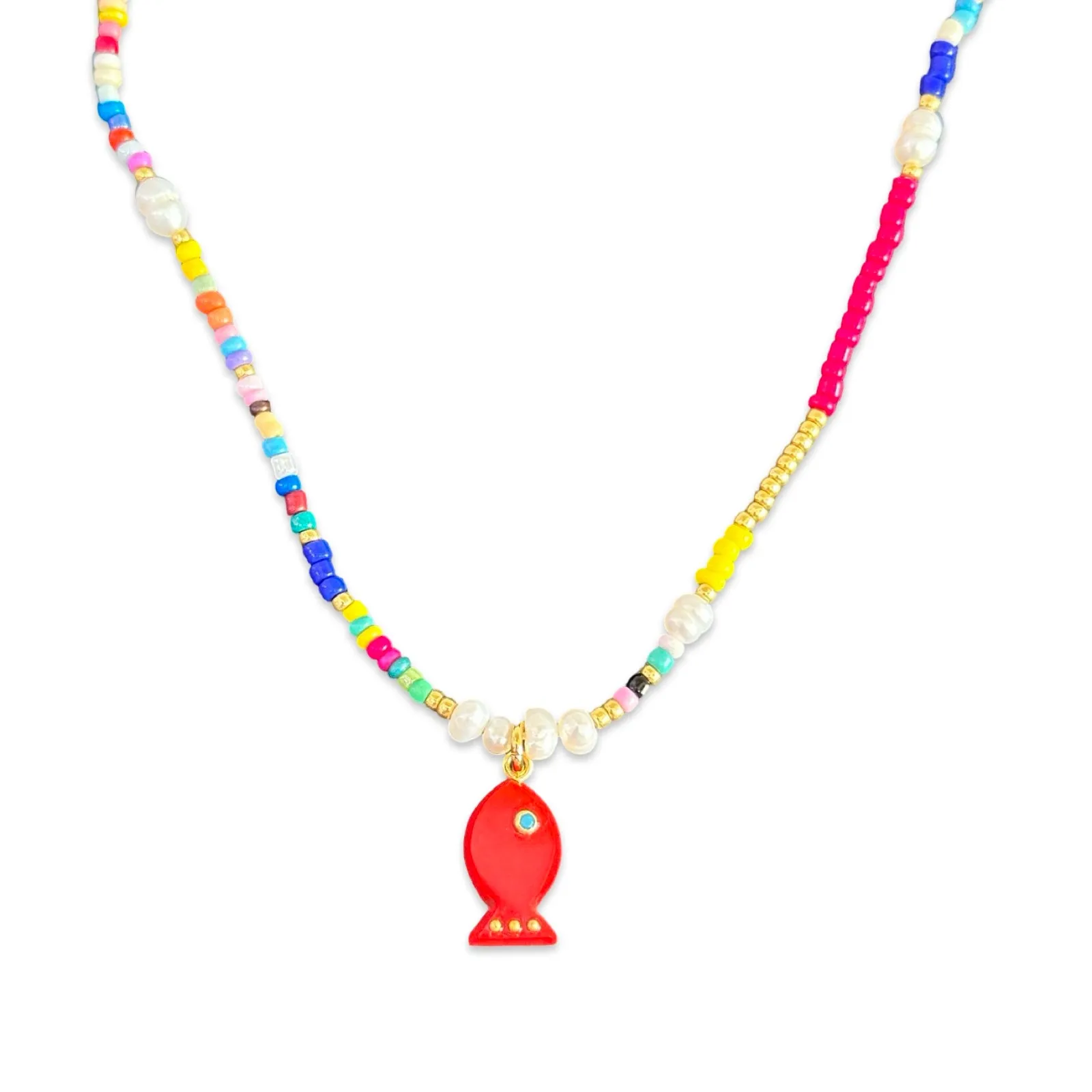 Amalfi lucky fish necklace red coral beads