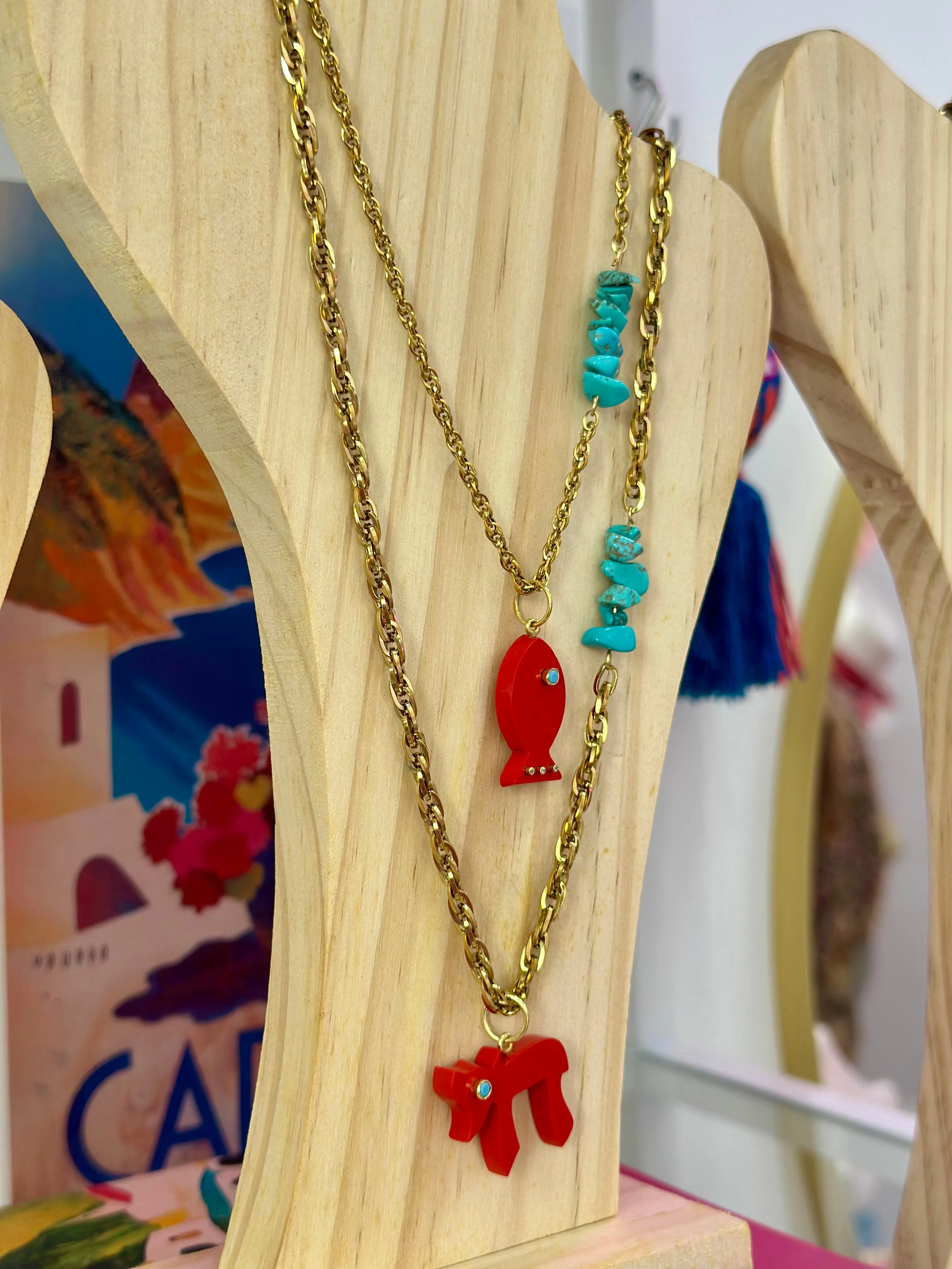 Amalfi lucky fish necklace red coral