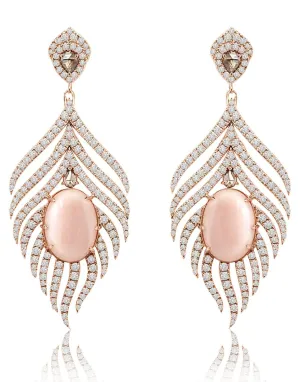 Angel Skin Coral and Diamond Feather Earrings