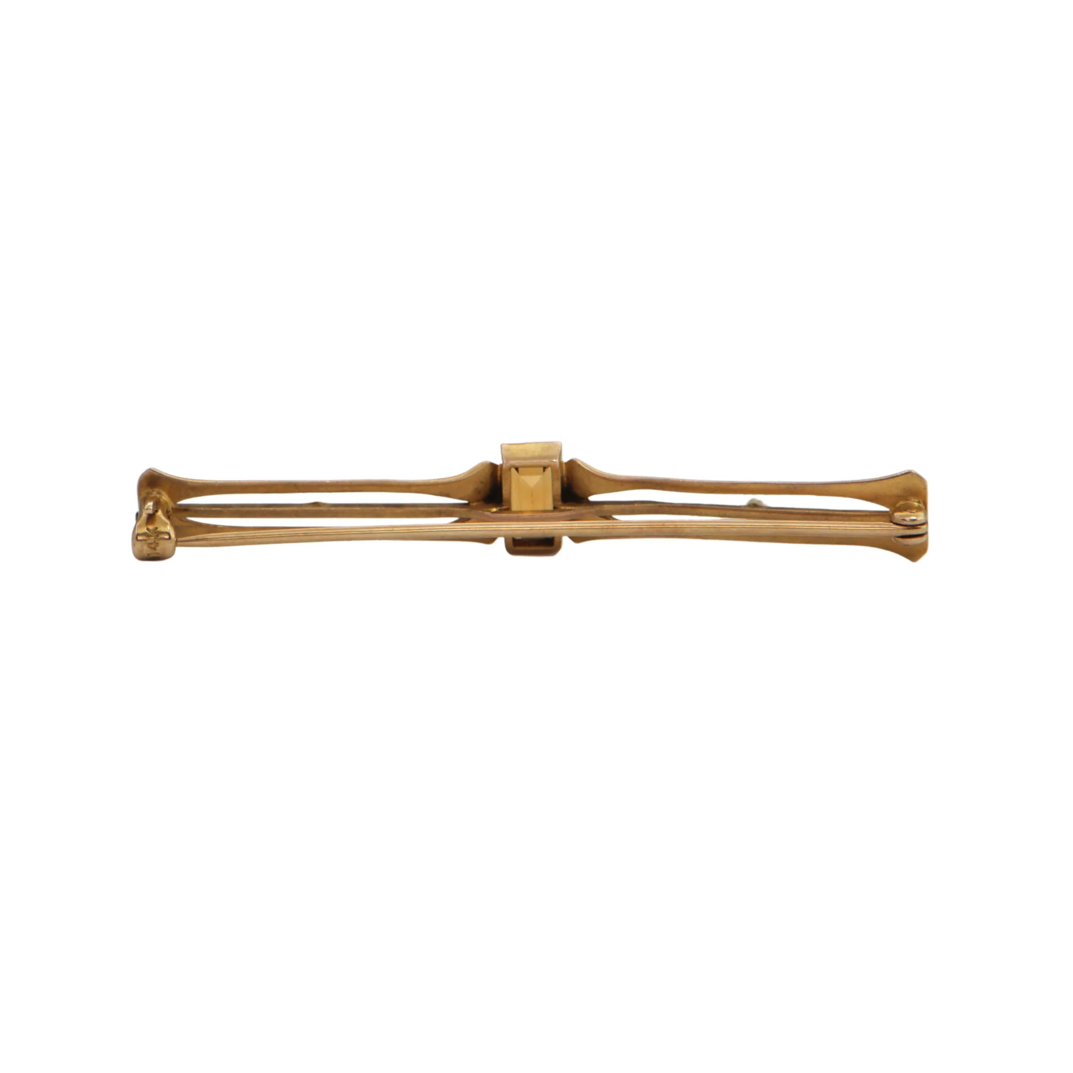 Antique Art Nouveau Citrine and Seed Pearl 14K Gold Bar Pin