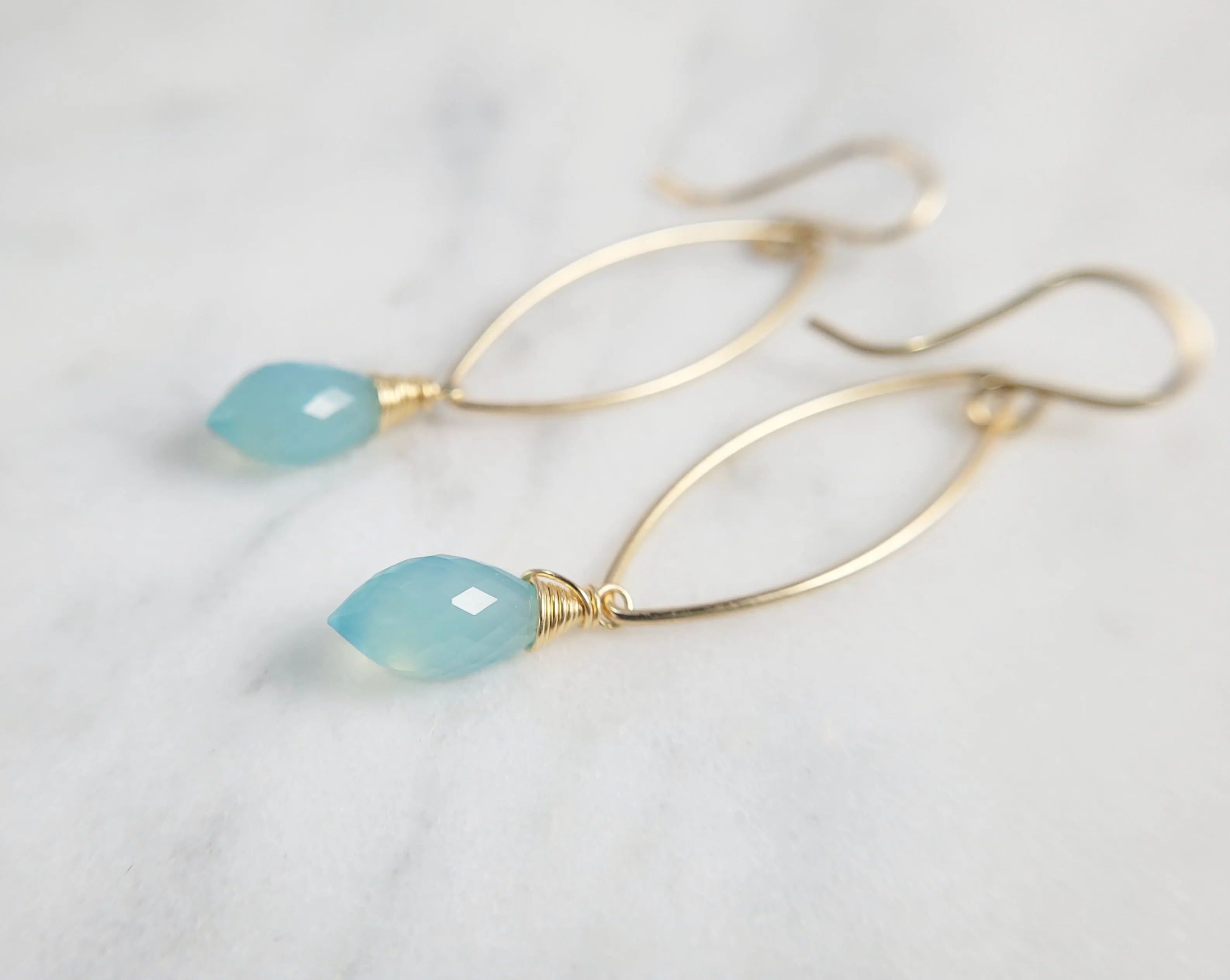 Aqua Chalcedony Marquise Drop Earrings