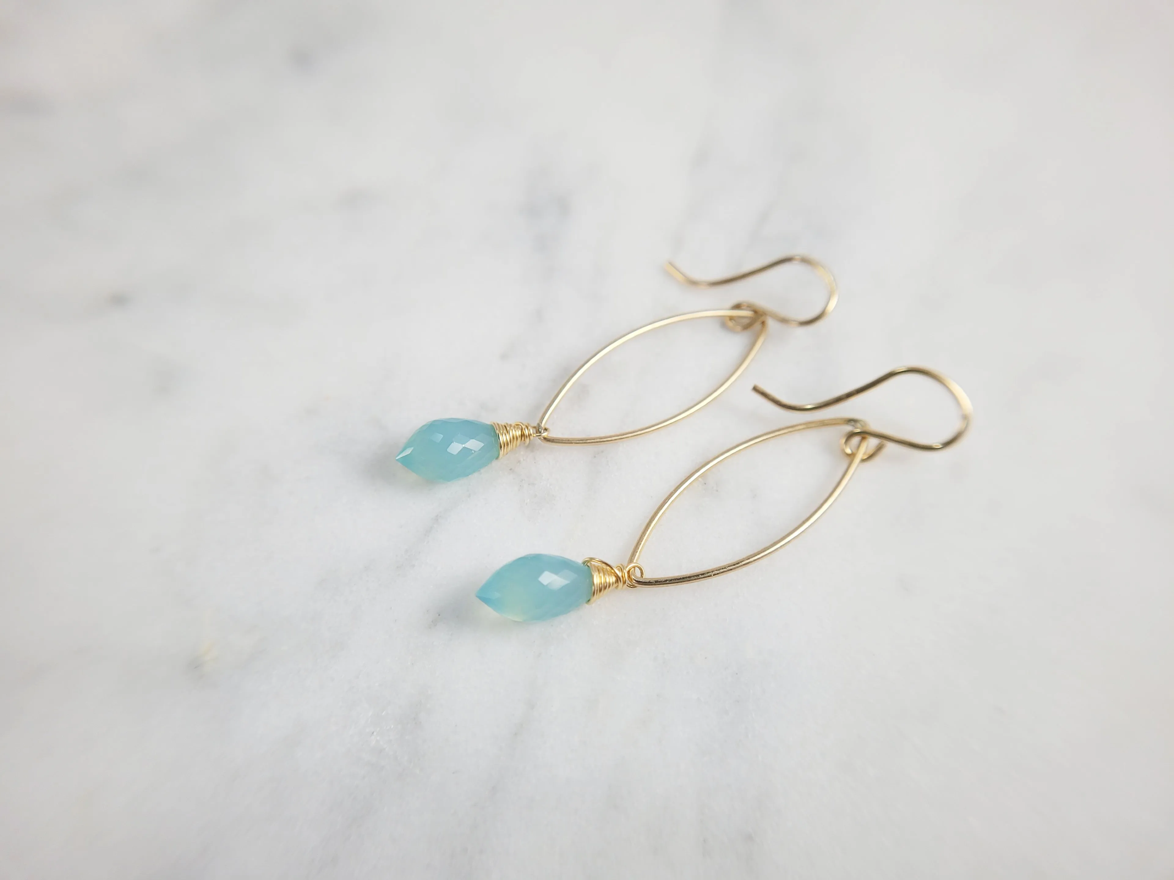 Aqua Chalcedony Marquise Drop Earrings