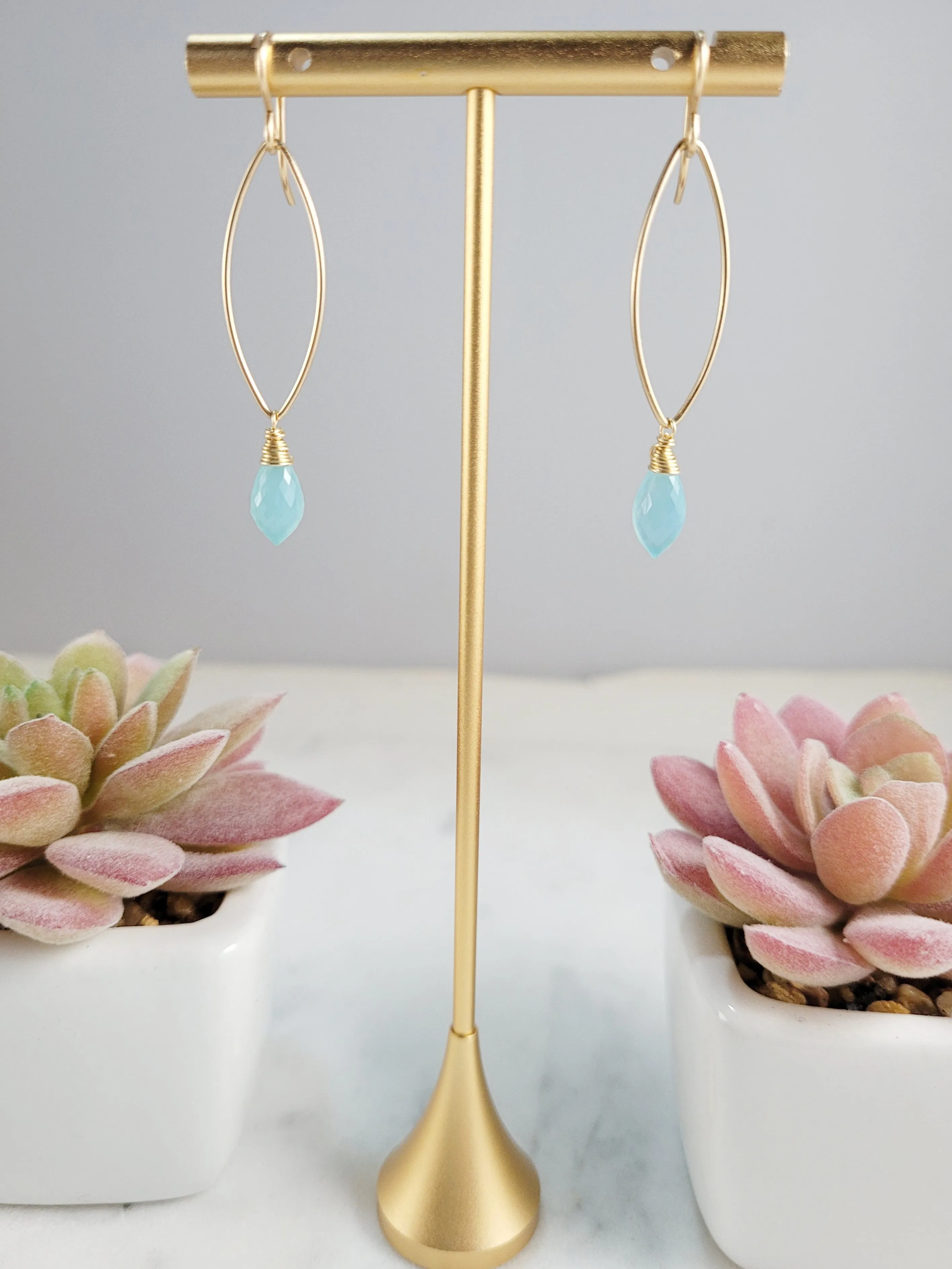Aqua Chalcedony Marquise Drop Earrings