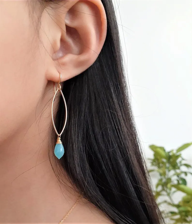 Aqua Chalcedony Marquise Drop Earrings