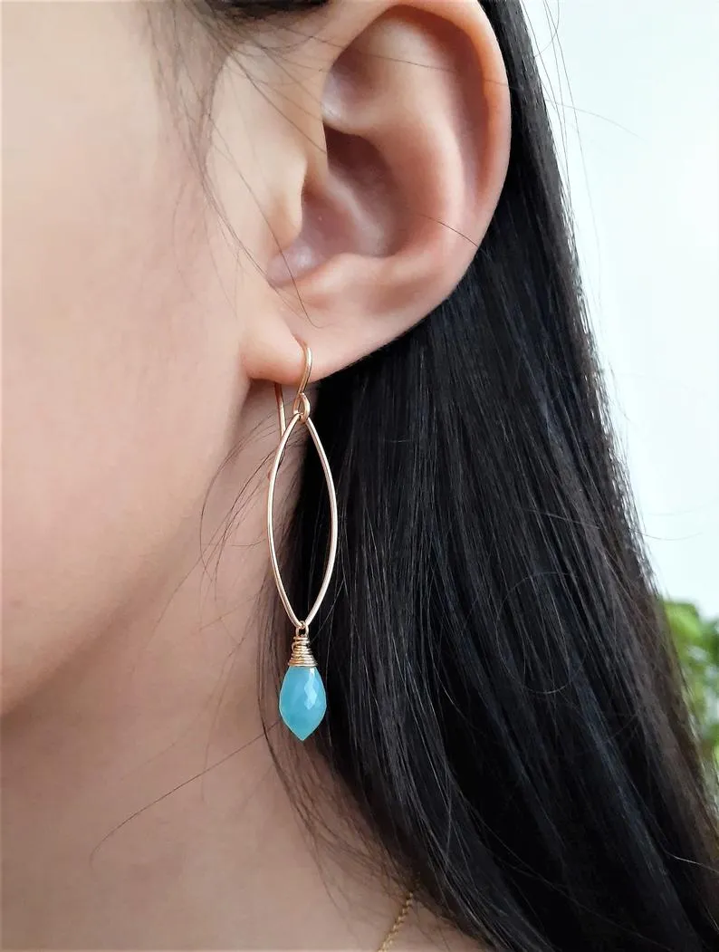 Aqua Chalcedony Marquise Drop Earrings