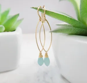 Aqua Chalcedony Marquise Drop Earrings