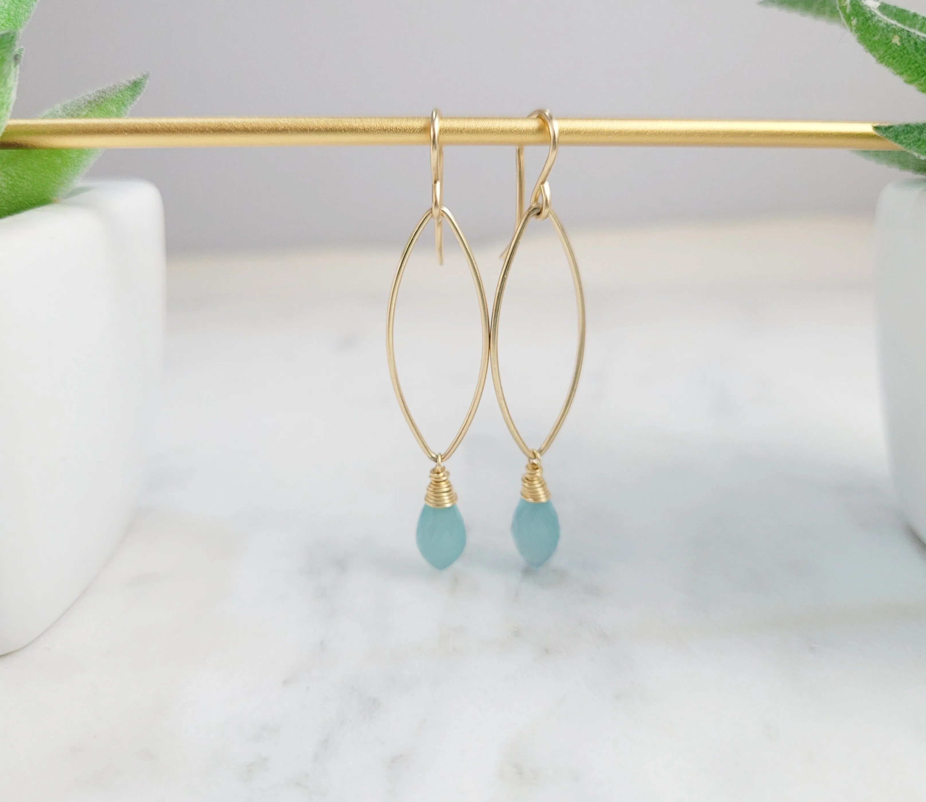 Aqua Chalcedony Marquise Drop Earrings