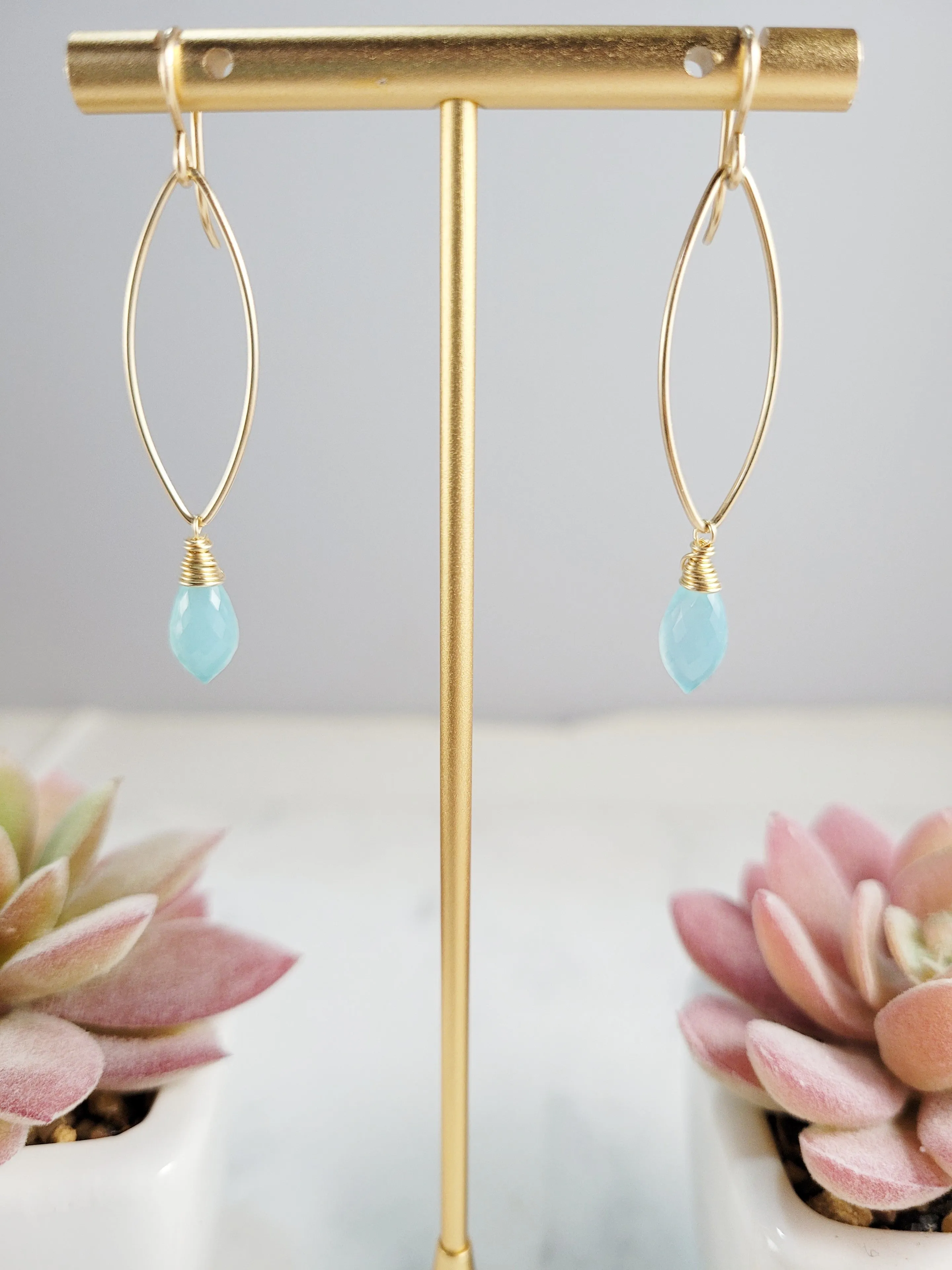 Aqua Chalcedony Marquise Drop Earrings