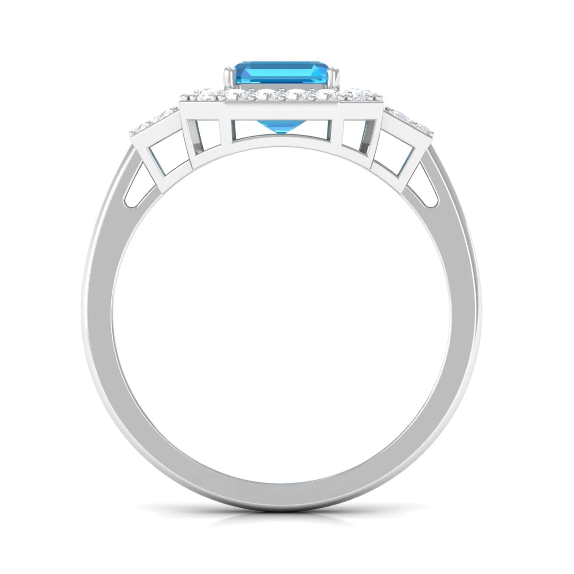Asscher Cut Swiss Blue Topaz Engagement Ring with Diamond Halo