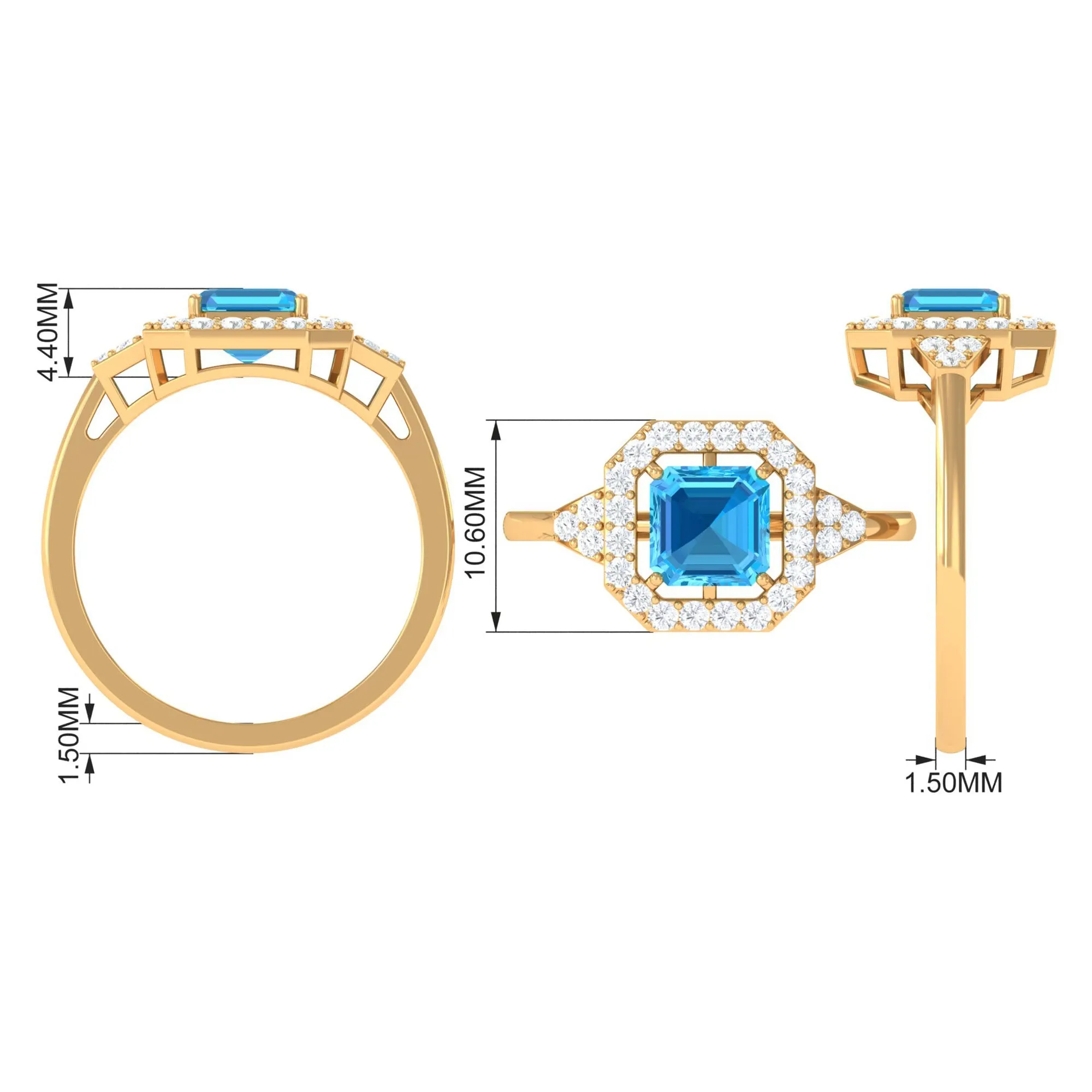 Asscher Cut Swiss Blue Topaz Engagement Ring with Diamond Halo