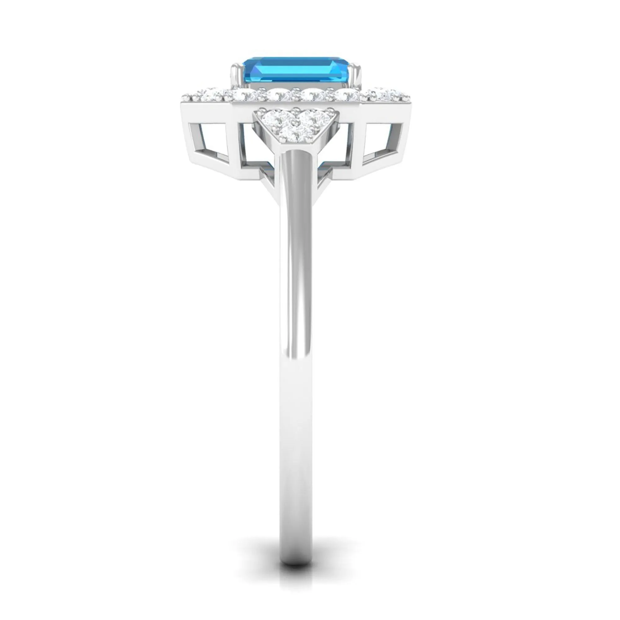 Asscher Cut Swiss Blue Topaz Engagement Ring with Diamond Halo