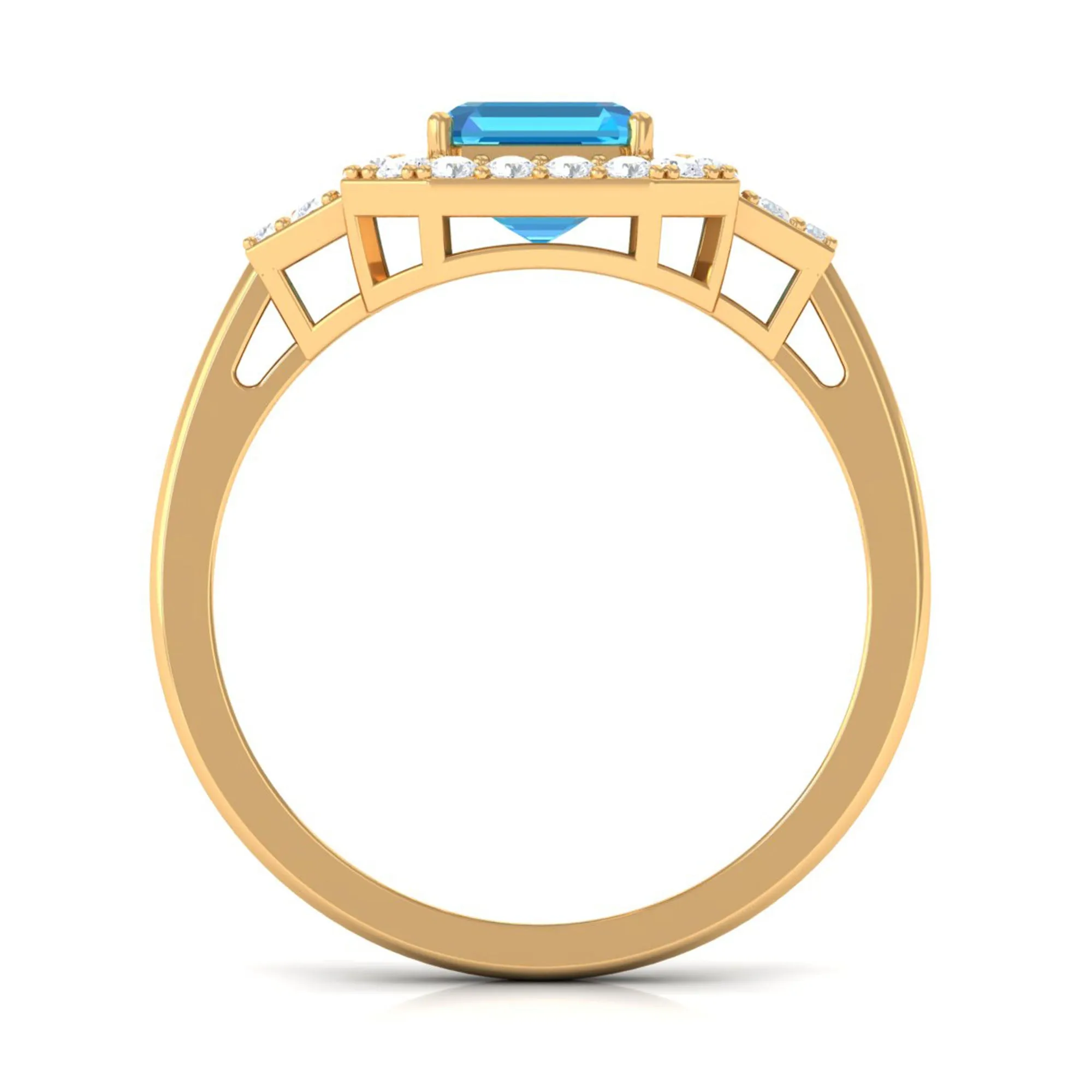 Asscher Cut Swiss Blue Topaz Engagement Ring with Diamond Halo