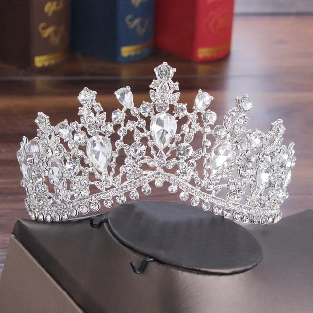 Baroque Crystal Water Drop Bridal Rhinestone Jewelry Set Tiara-Crown Necklace-Earrings for Bride-Wedding Jewelry Set