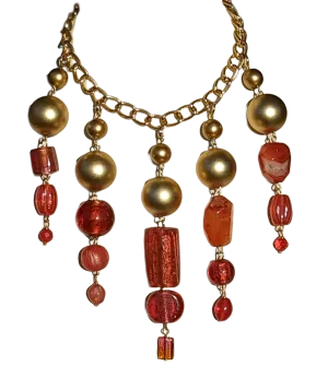 Beautiful Pinks Coral Orange   Gold beads Statement Art Necklace Gay Isber USA 1 of 1