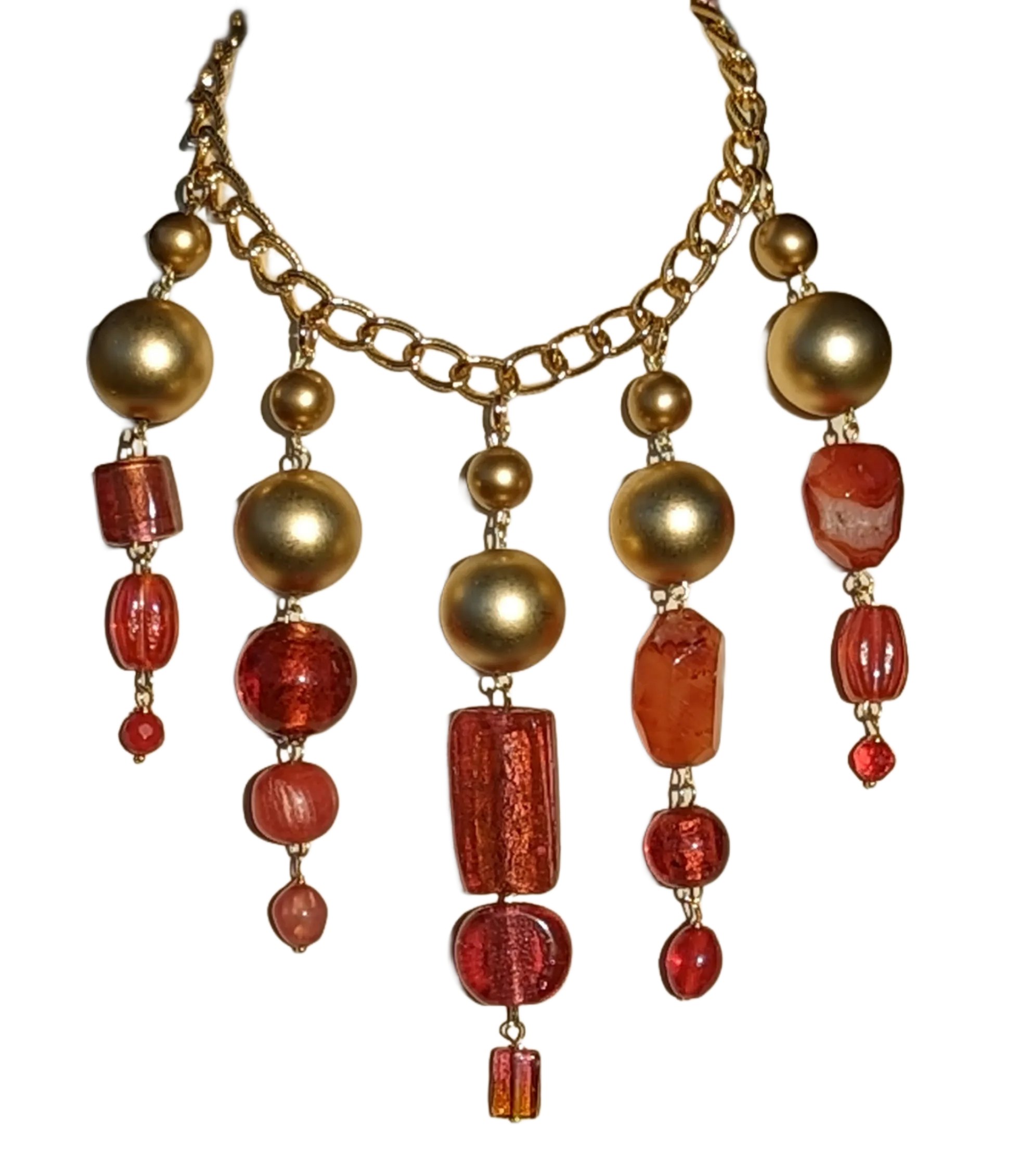 Beautiful Pinks Coral Orange   Gold beads Statement Art Necklace Gay Isber USA 1 of 1