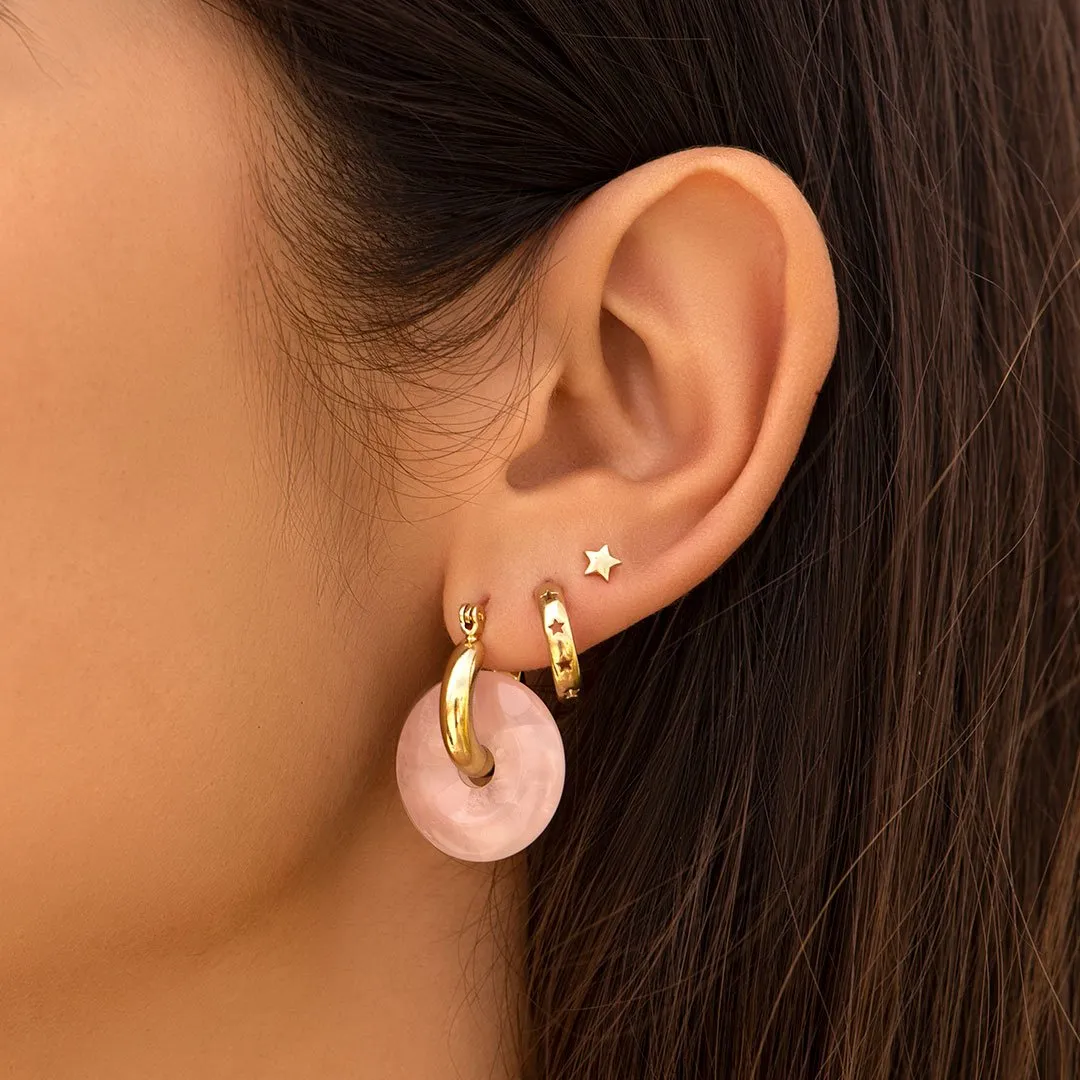 Bella Rose Quartz Gold Hoop Earrings