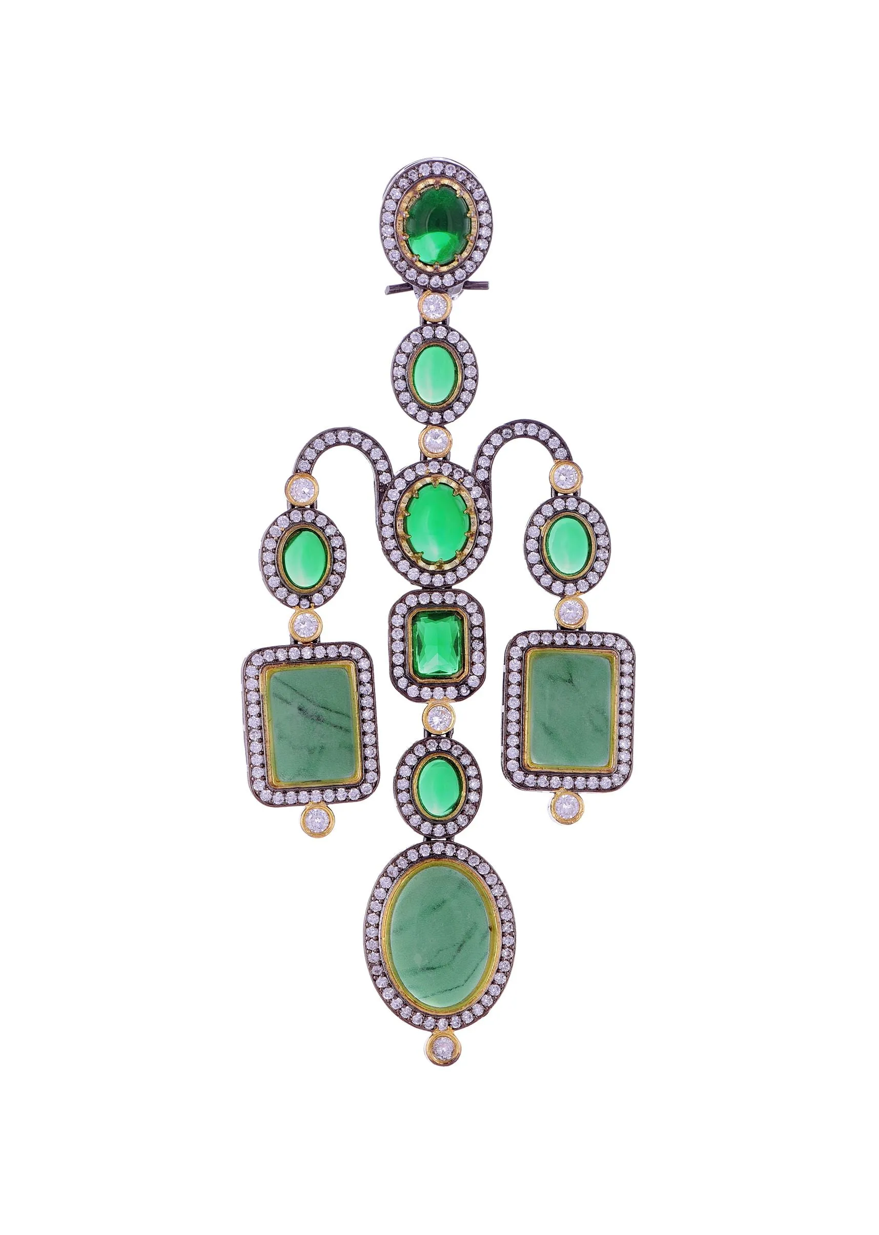 Black Finish Dazzling Diamond Danglers With Emerald Stone In Mix Metal