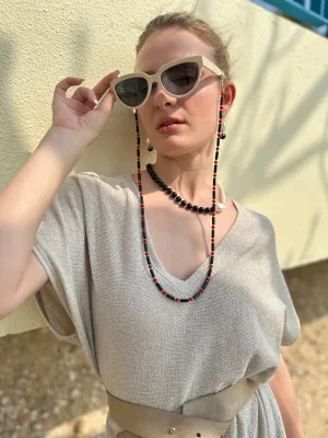 Black Obsidian With Red Coral Multi-Way Sunglasses Chain EC005