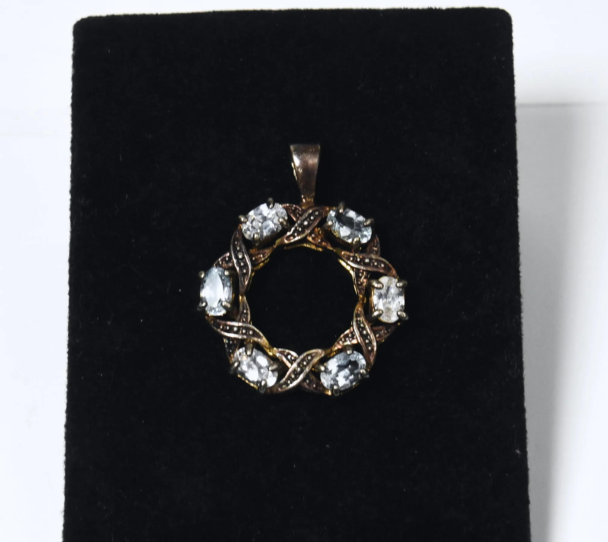 Blue Topaz and Rhinestone Hoop Pendant