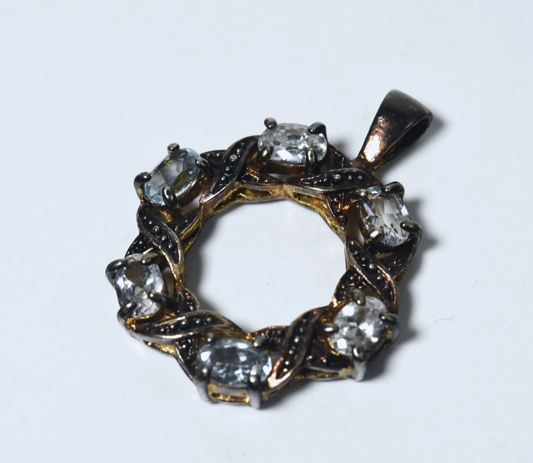 Blue Topaz and Rhinestone Hoop Pendant