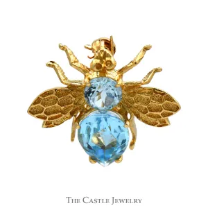 Blue Topaz Bee Pin in 14k Yellow Gold
