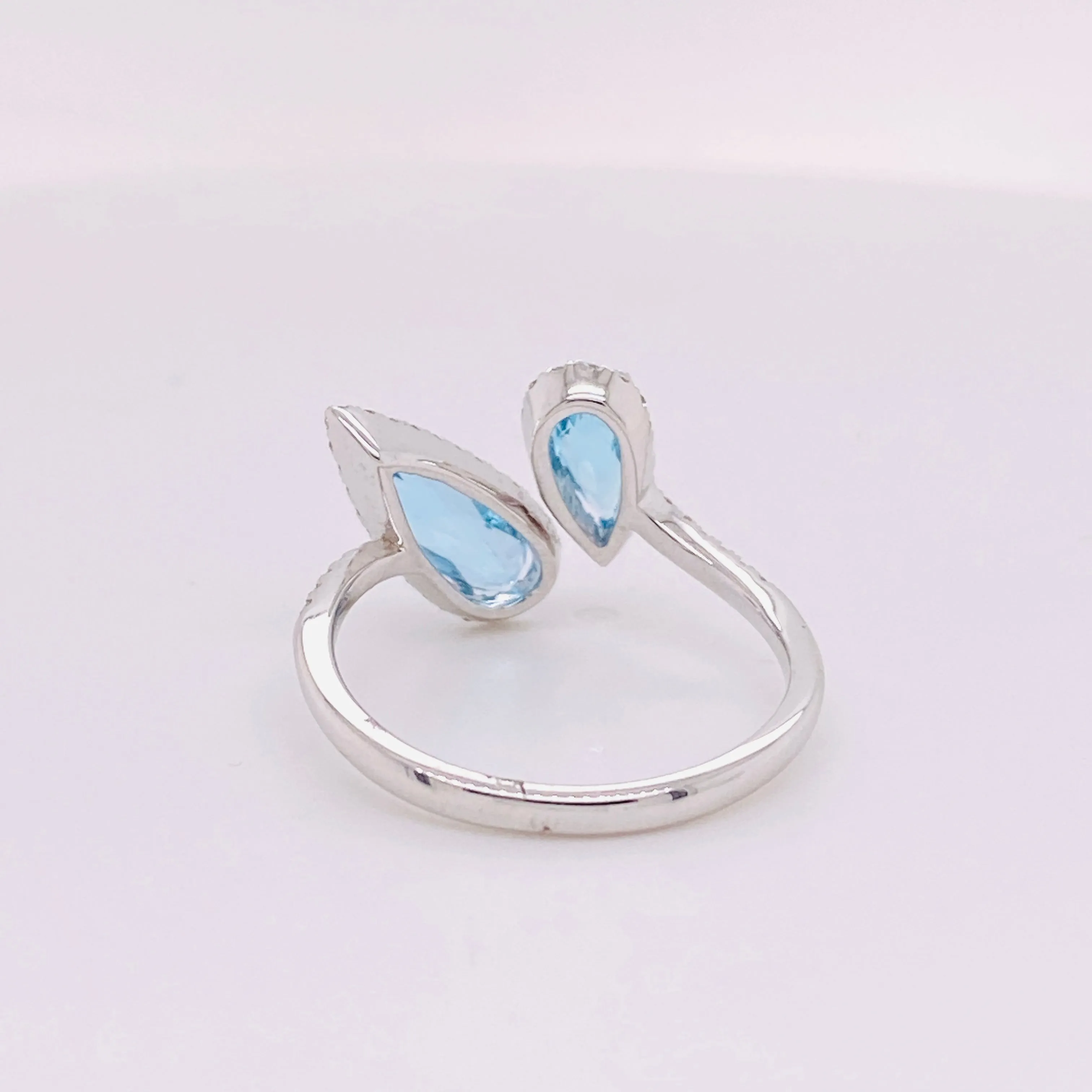 Blue Topaz Diamond Halo Bypass Ring