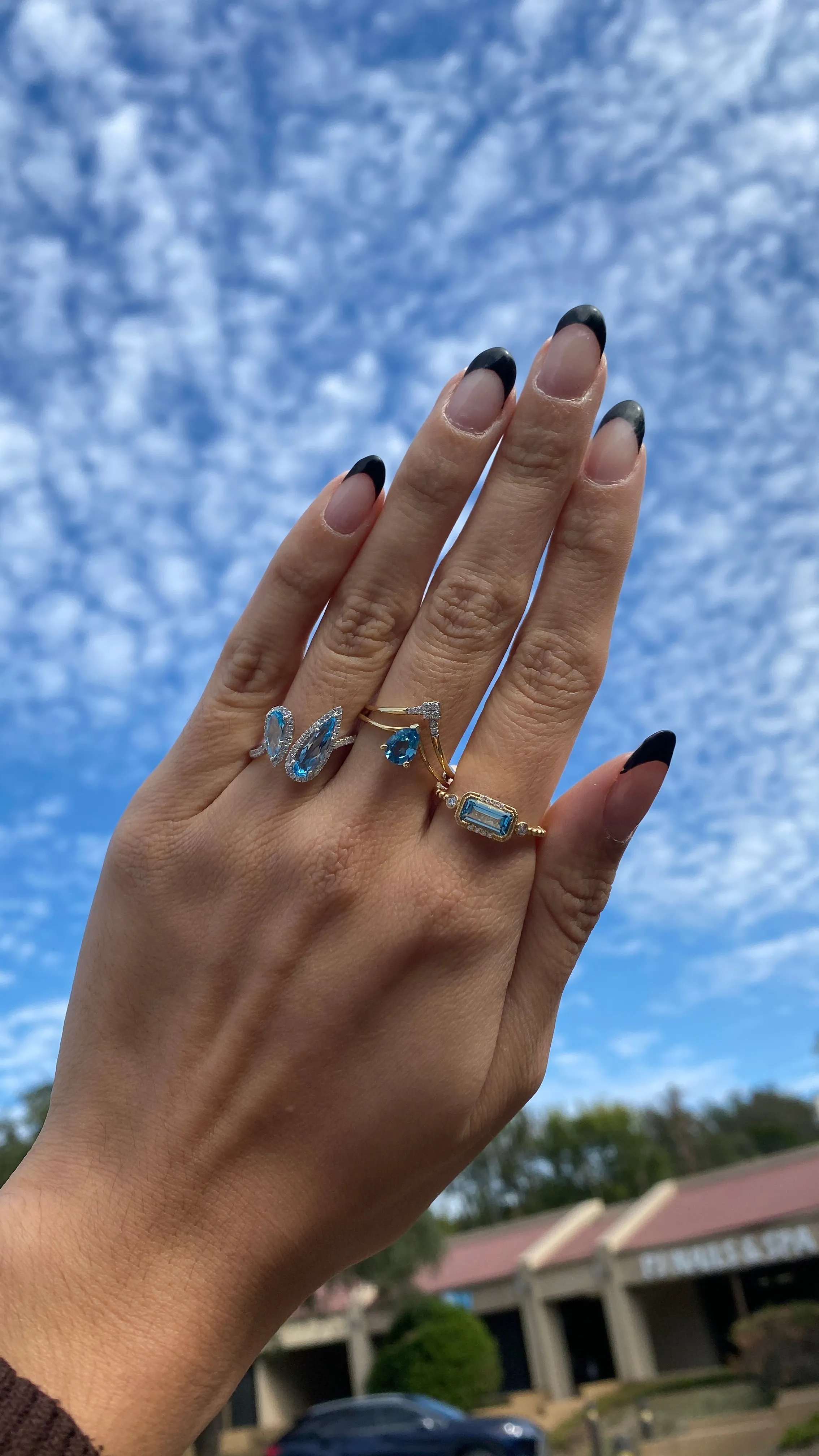 Blue Topaz Diamond Halo Bypass Ring