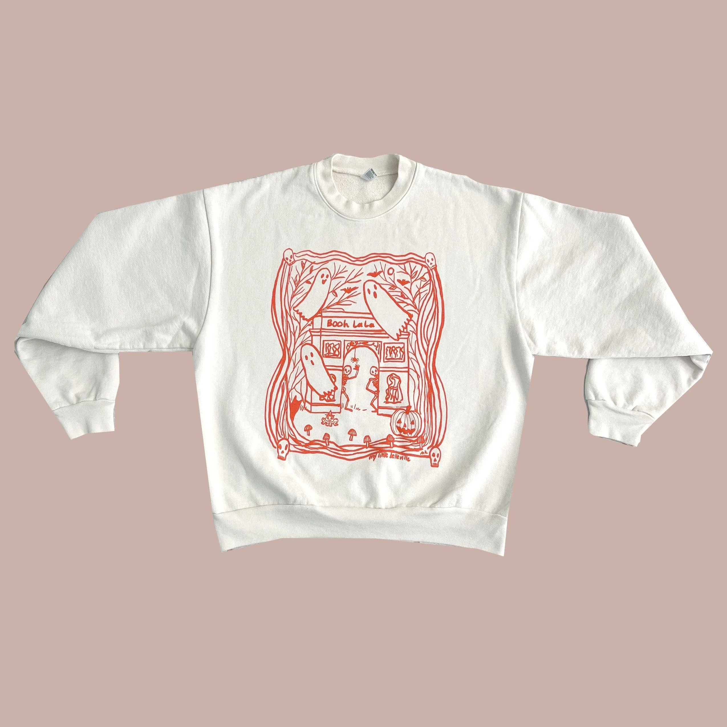 Booh La La Sweatshirt | Coral Orange Screen-printed | 100% cotton