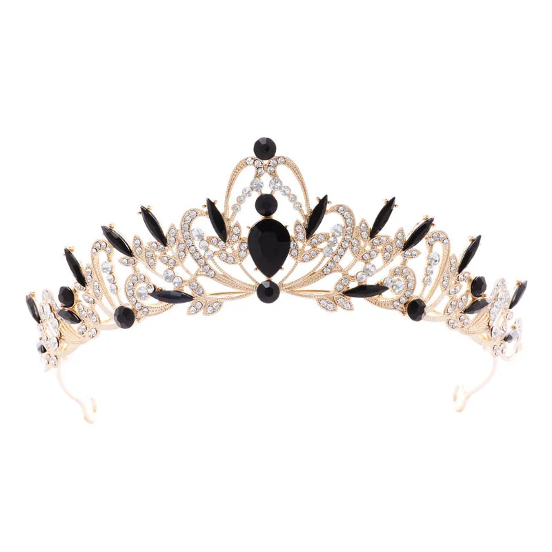 Bridal crown tiara black atmospheric wedding jewelry three-piece set 18-year-old female coming-of-age ceremony birthday gift crown