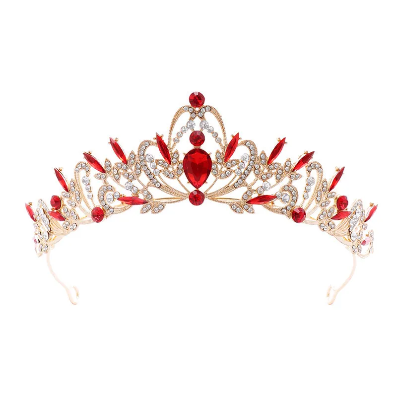 Bridal Crown Tiara Red Diamond Attractive Wedding Jewelry Three-piece Ceremony Birthday Gift Crown