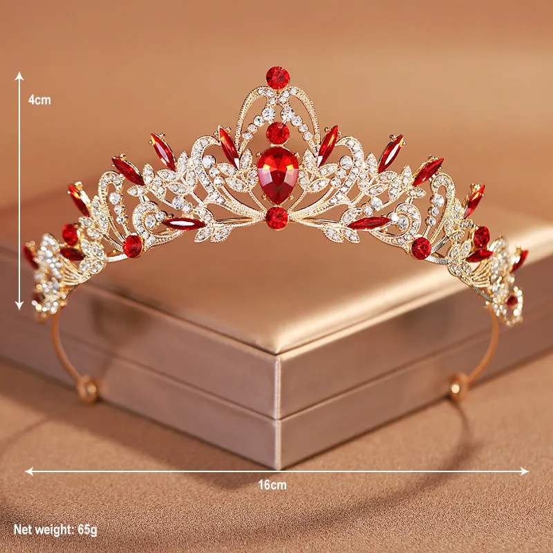 Bridal Crown Tiara Red Diamond Attractive Wedding Jewelry Three-piece Ceremony Birthday Gift Crown