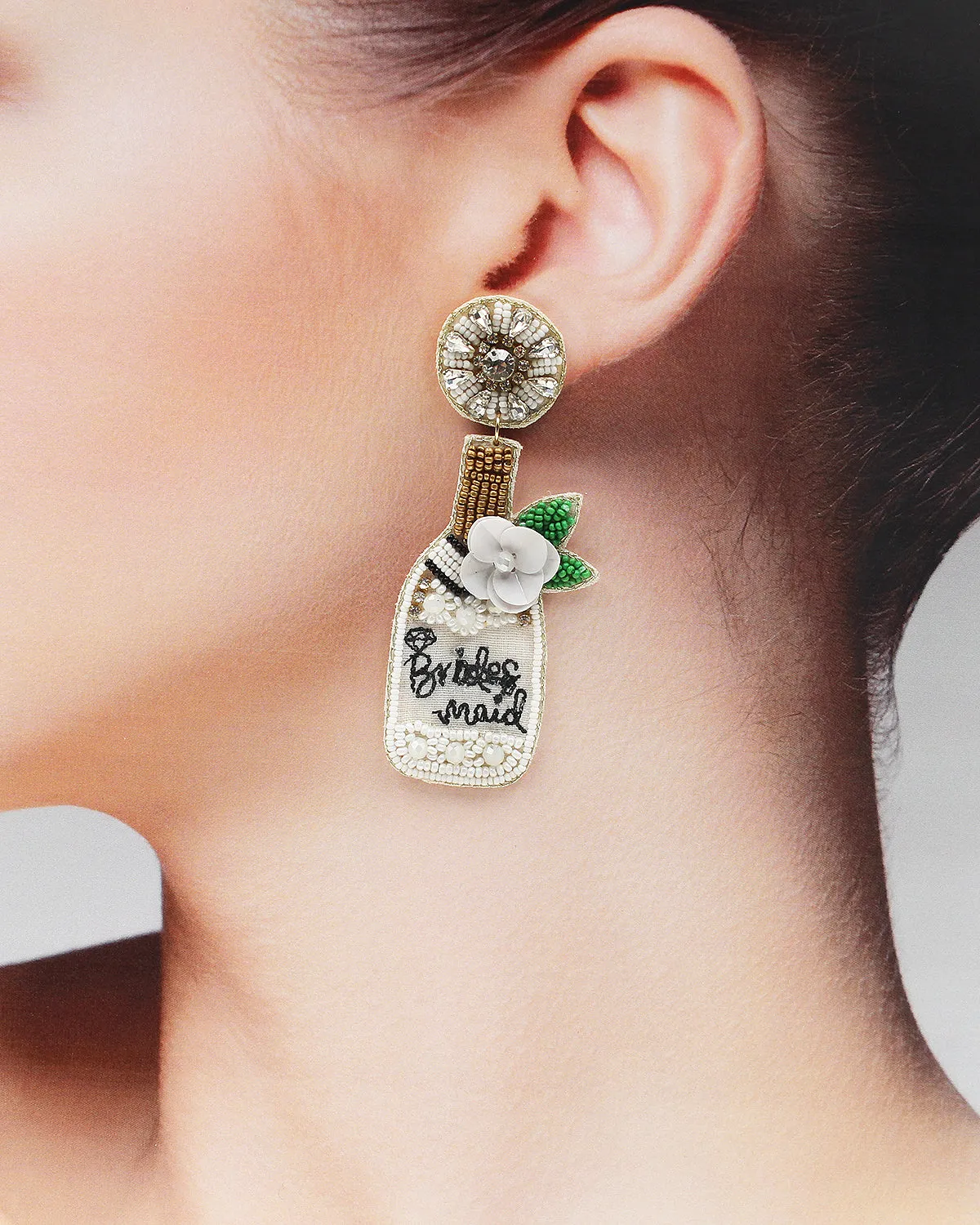 'Bridesmaid' Champagne Bottle Earrings