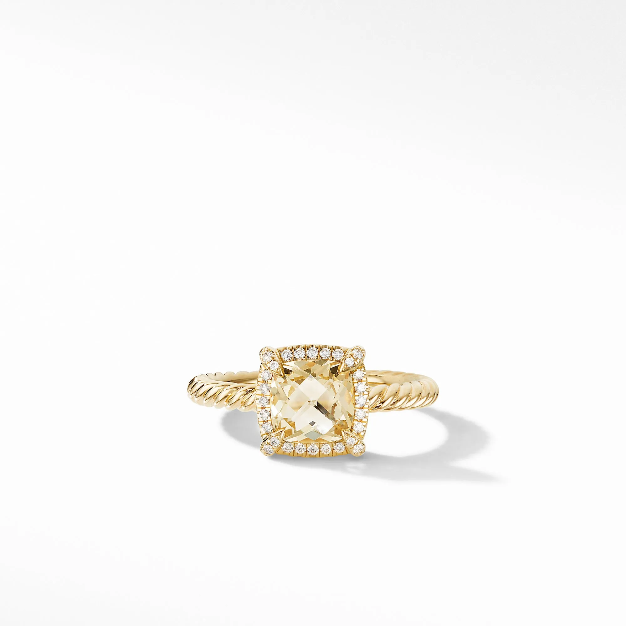 Châtelaine® Pavé Bezel Ring in 18K Yellow Gold with Champagne Citrine, Size 6
