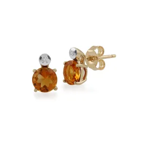 Citrin Ohrringe, 9 Karat Gelbgold 0.90ct Ct Citrin & Diamant runde Ohrstecker Ohrringe