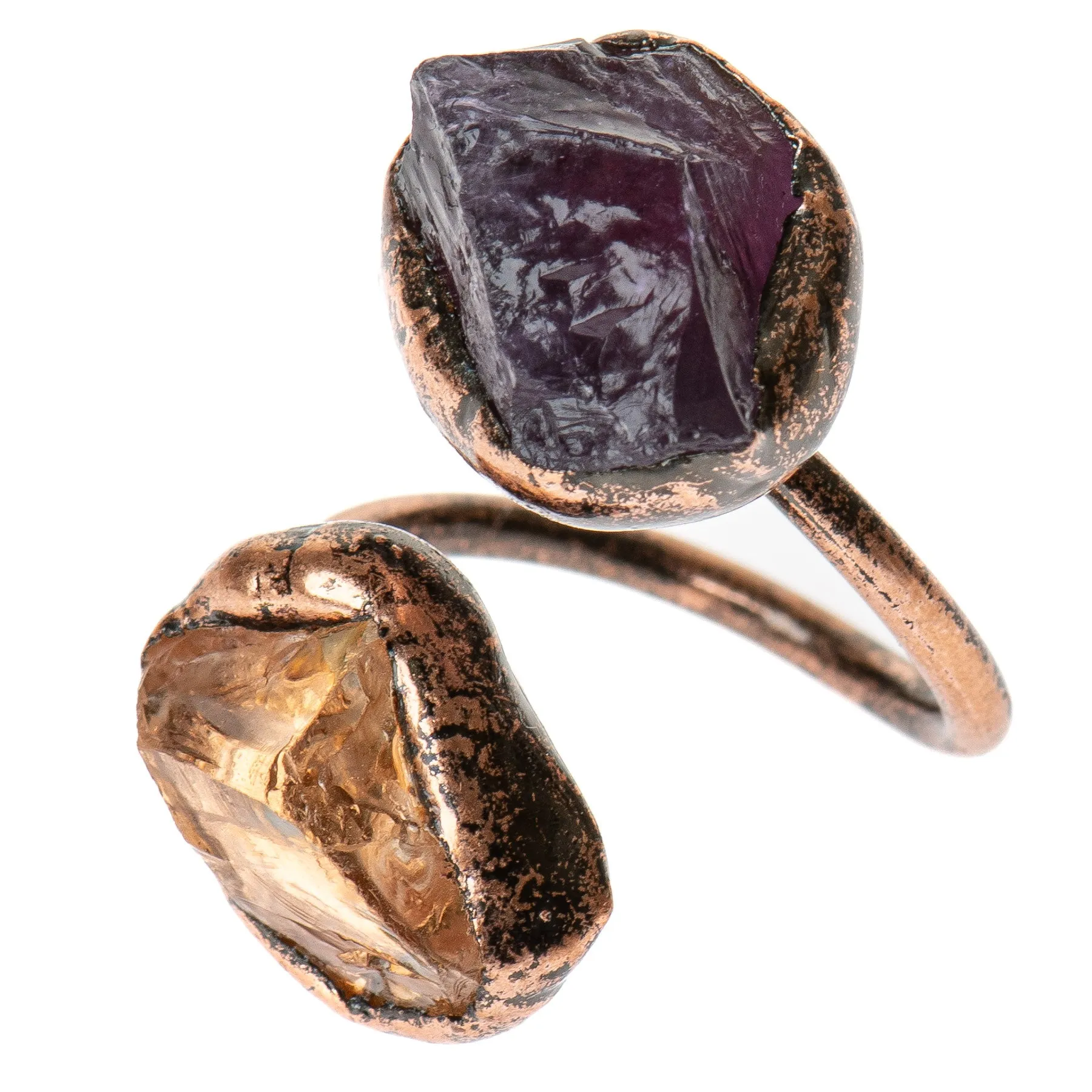 Citrine and Amethyst Brass Wrap Ring