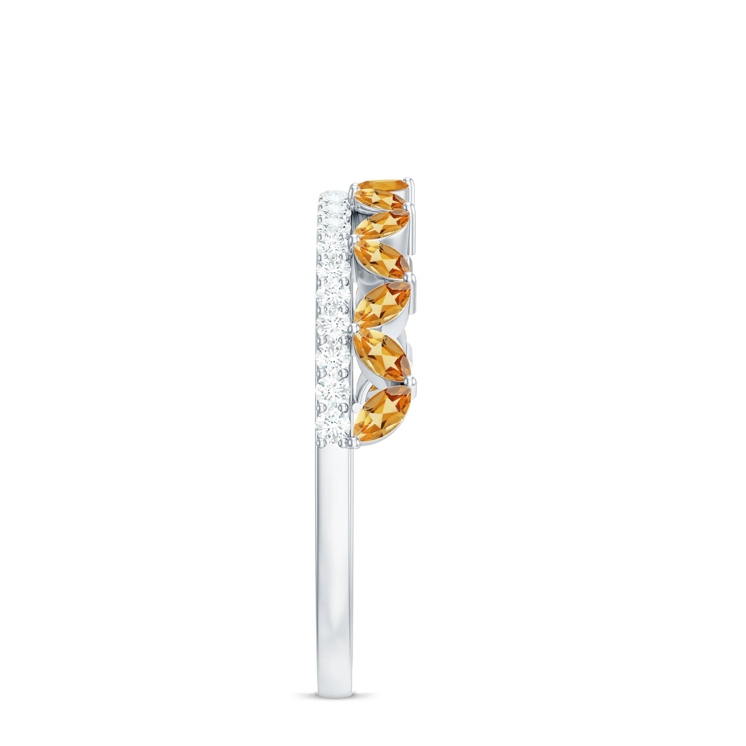 Citrine and Diamond Crown Style Half Eternity Ring