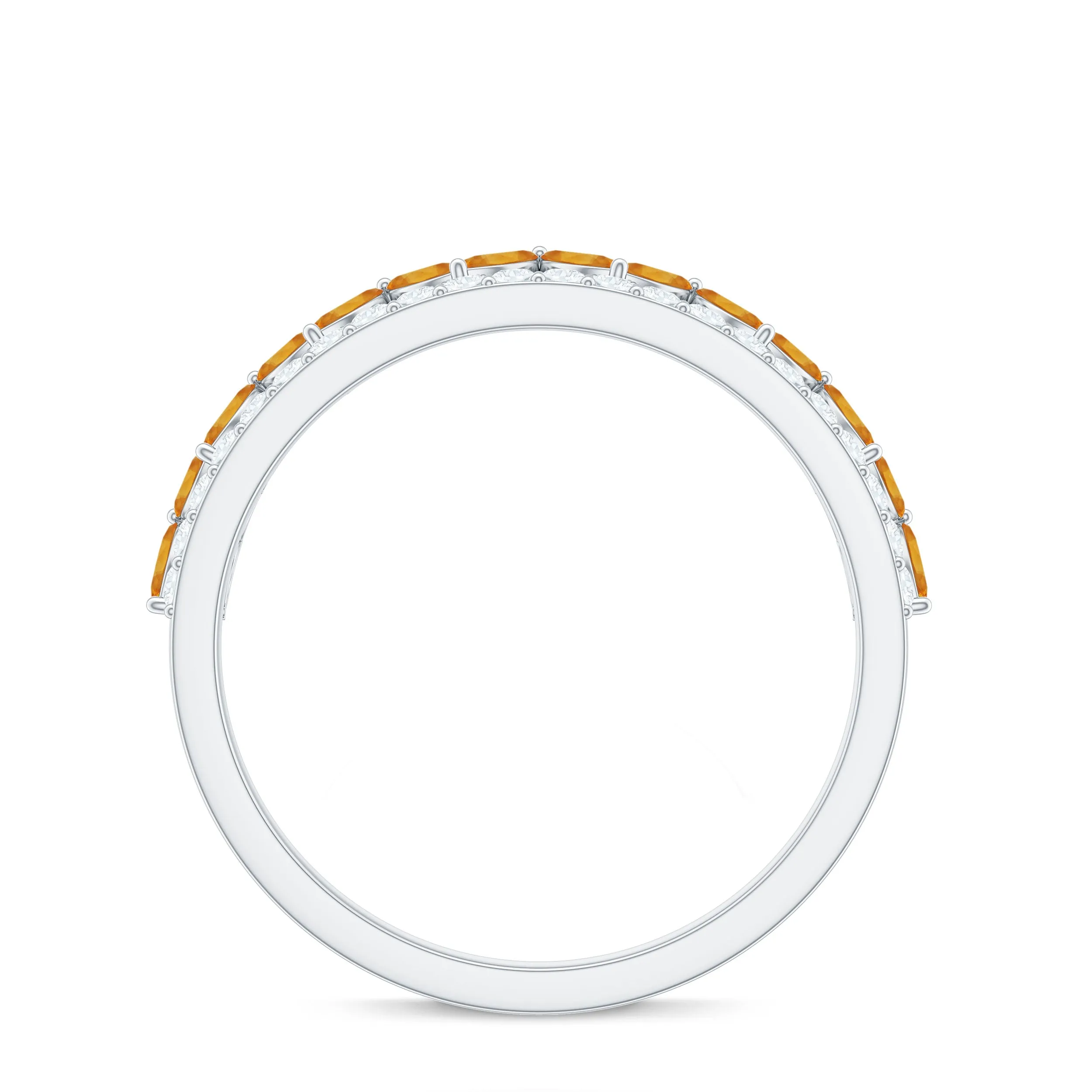 Citrine and Diamond Crown Style Half Eternity Ring