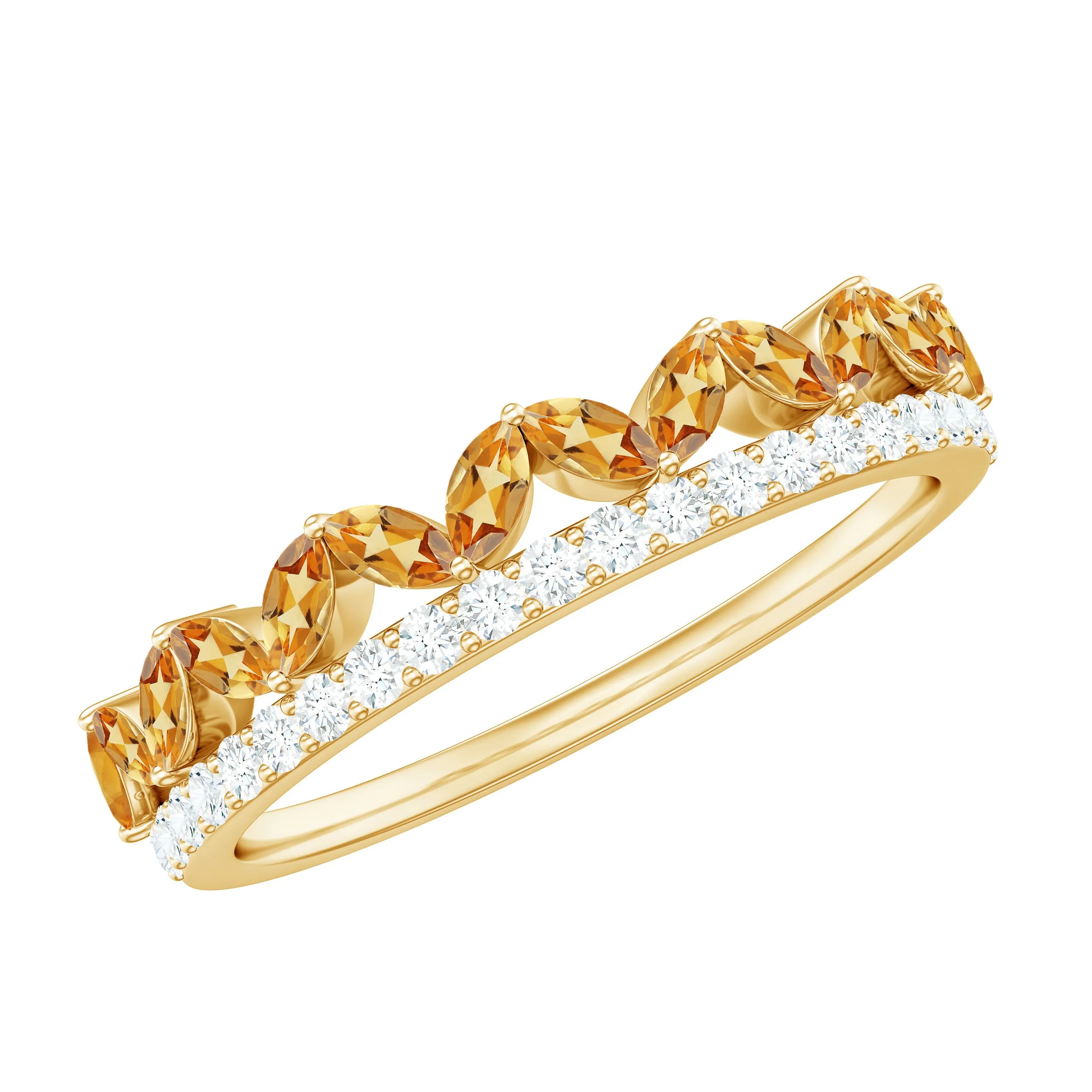 Citrine and Diamond Crown Style Half Eternity Ring