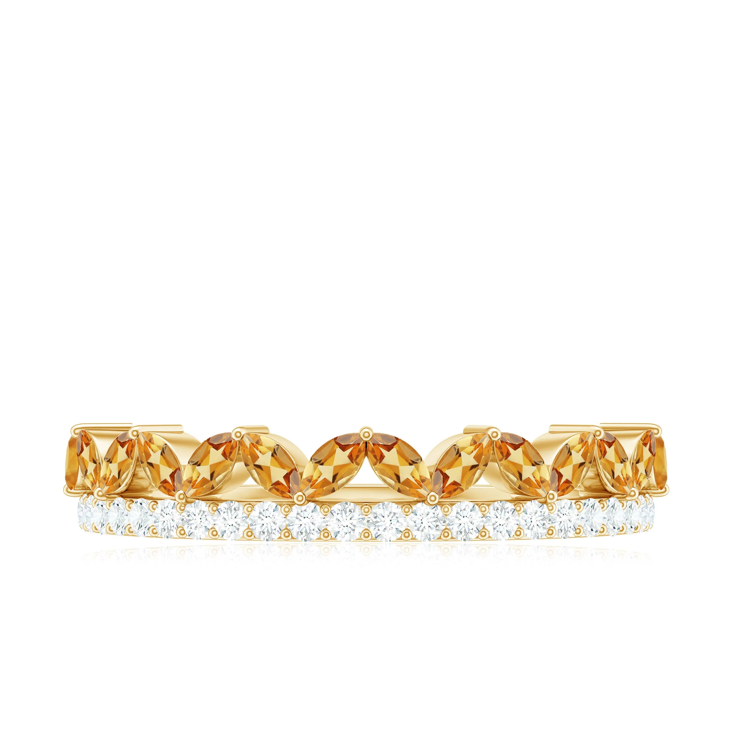Citrine and Diamond Crown Style Half Eternity Ring
