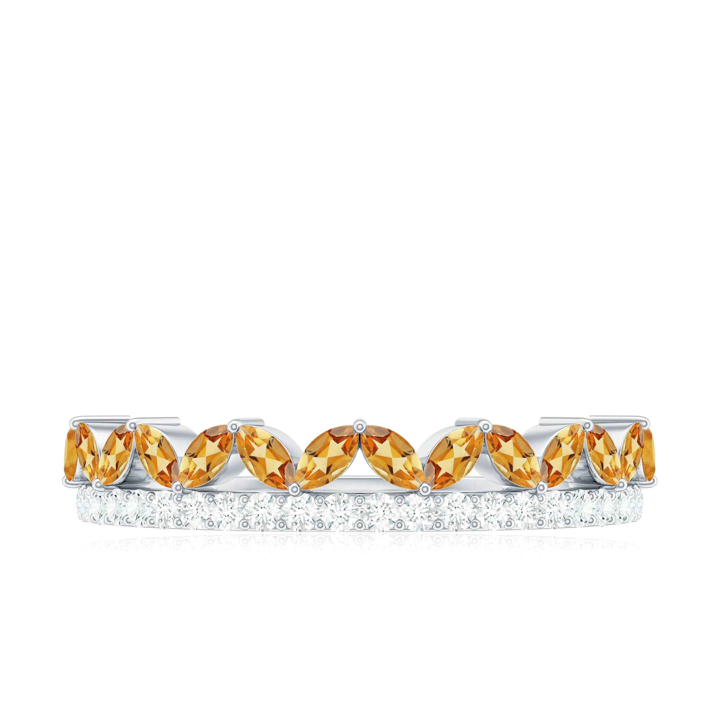 Citrine and Diamond Crown Style Half Eternity Ring