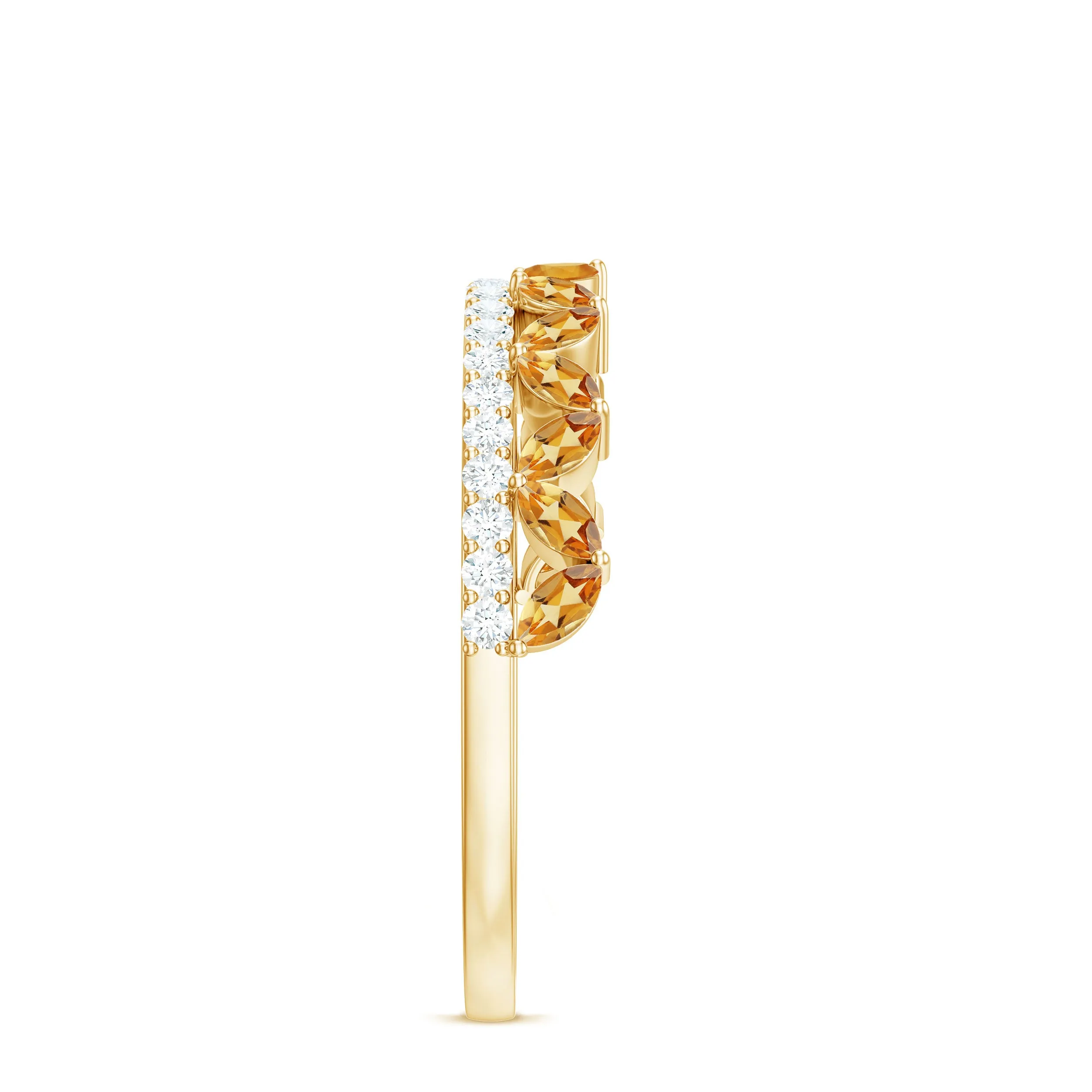 Citrine and Diamond Crown Style Half Eternity Ring