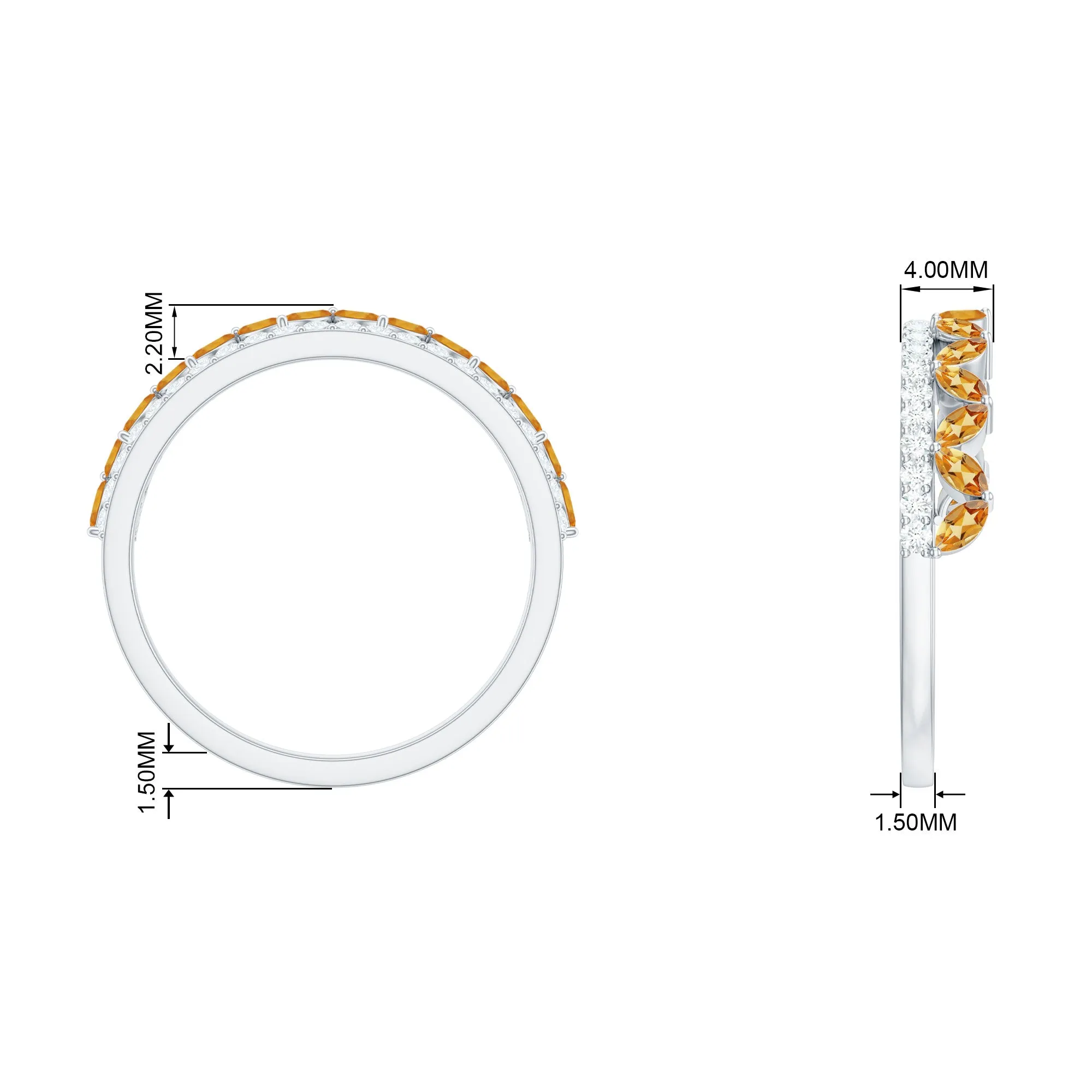 Citrine and Diamond Crown Style Half Eternity Ring