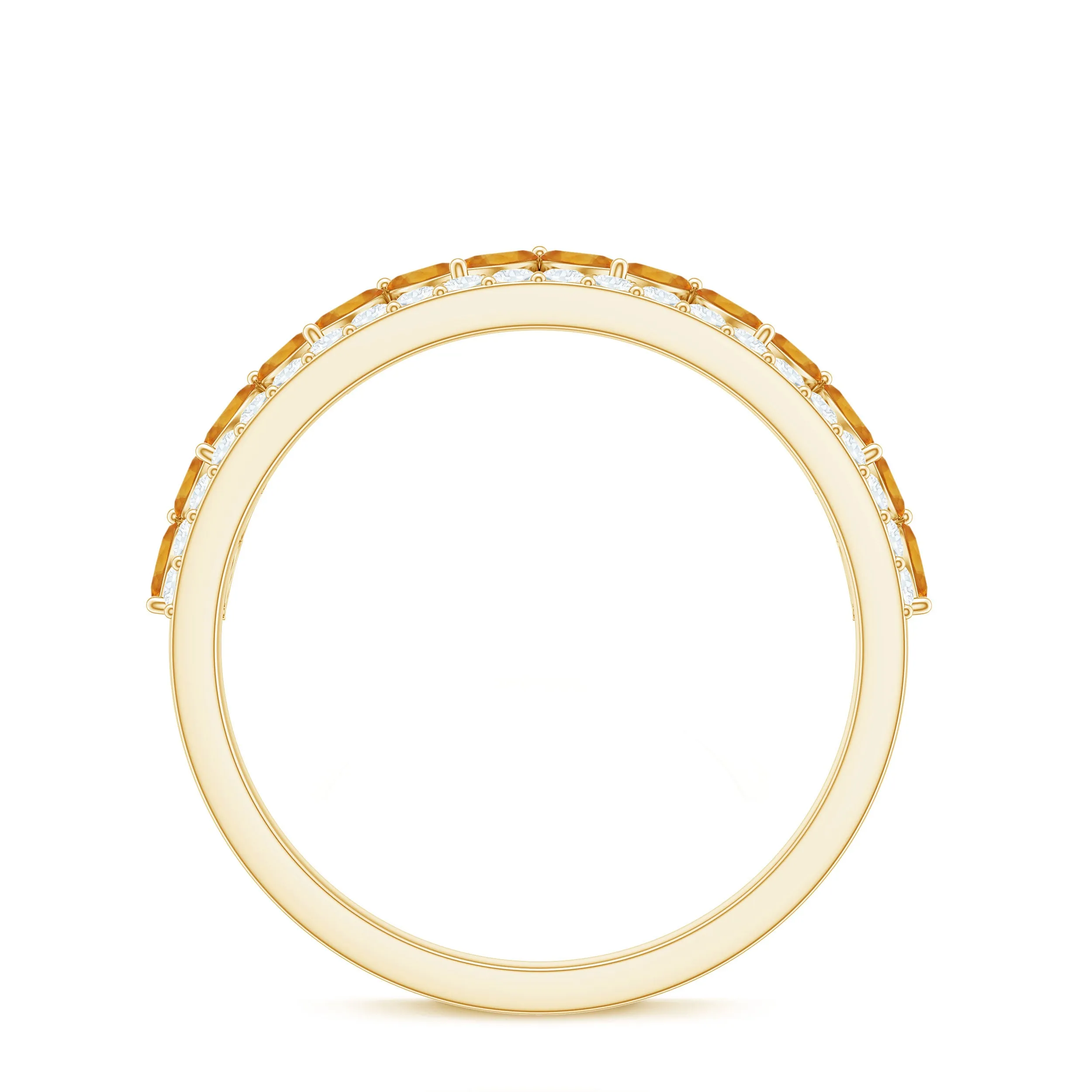 Citrine and Diamond Crown Style Half Eternity Ring