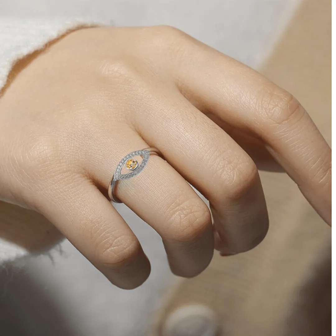 Citrine Evil Eye Ring
