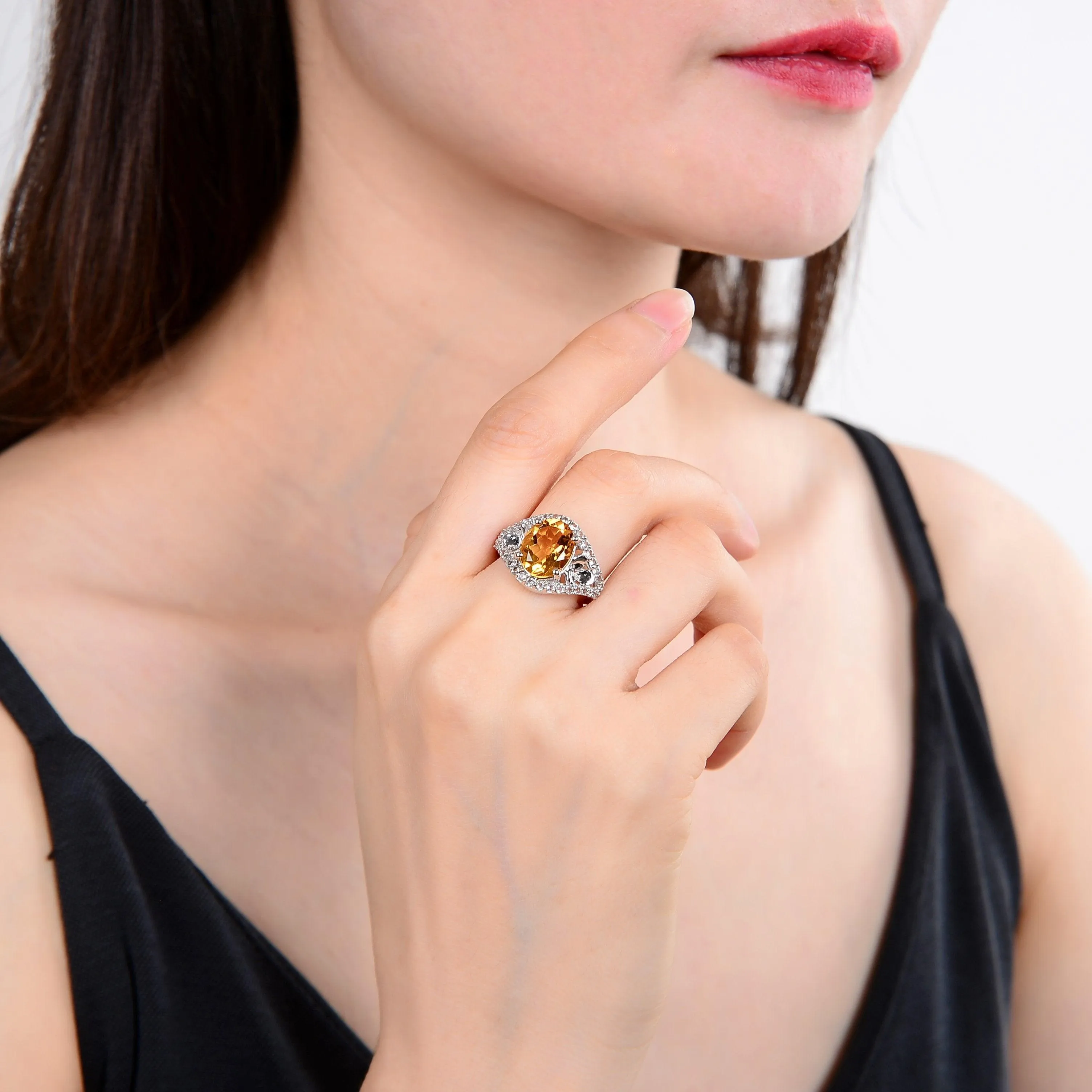 Citrine Flower Petal Statement Ring