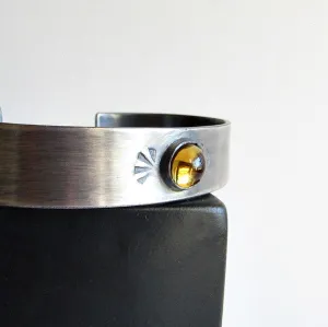 Citrine Hand Stamped Sterling Silver Cuff Bracelet