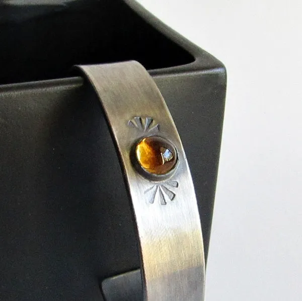 Citrine Hand Stamped Sterling Silver Cuff Bracelet